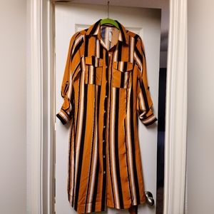 NY Collection, Petite-S, Blue/Orange/White Striped, Mid-length dress